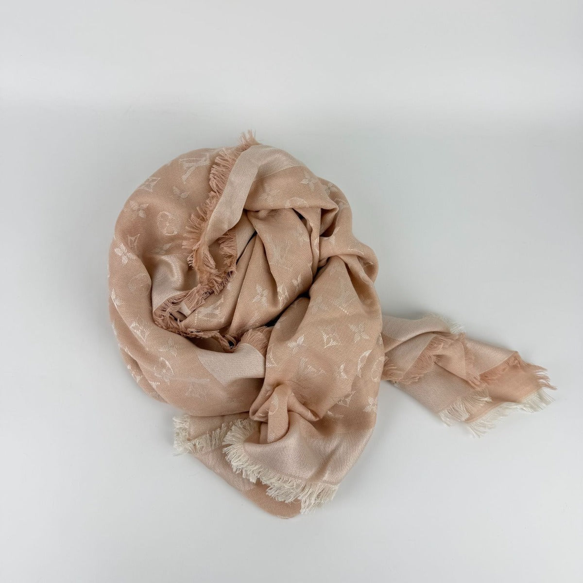 Louis Vuitton Shawl Monogram Pink Silk Wool Vintage Scarf
