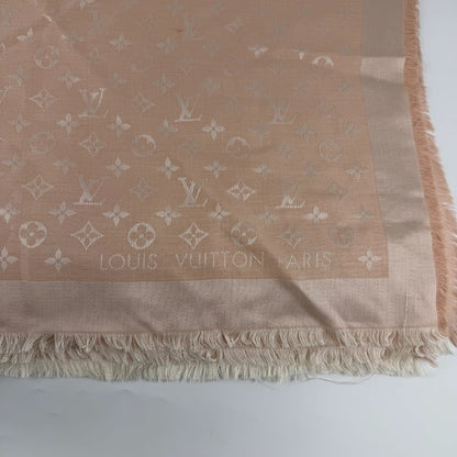 Louis Vuitton Shawl Monogram Pink Silk Wool Vintage Scarf — view 6