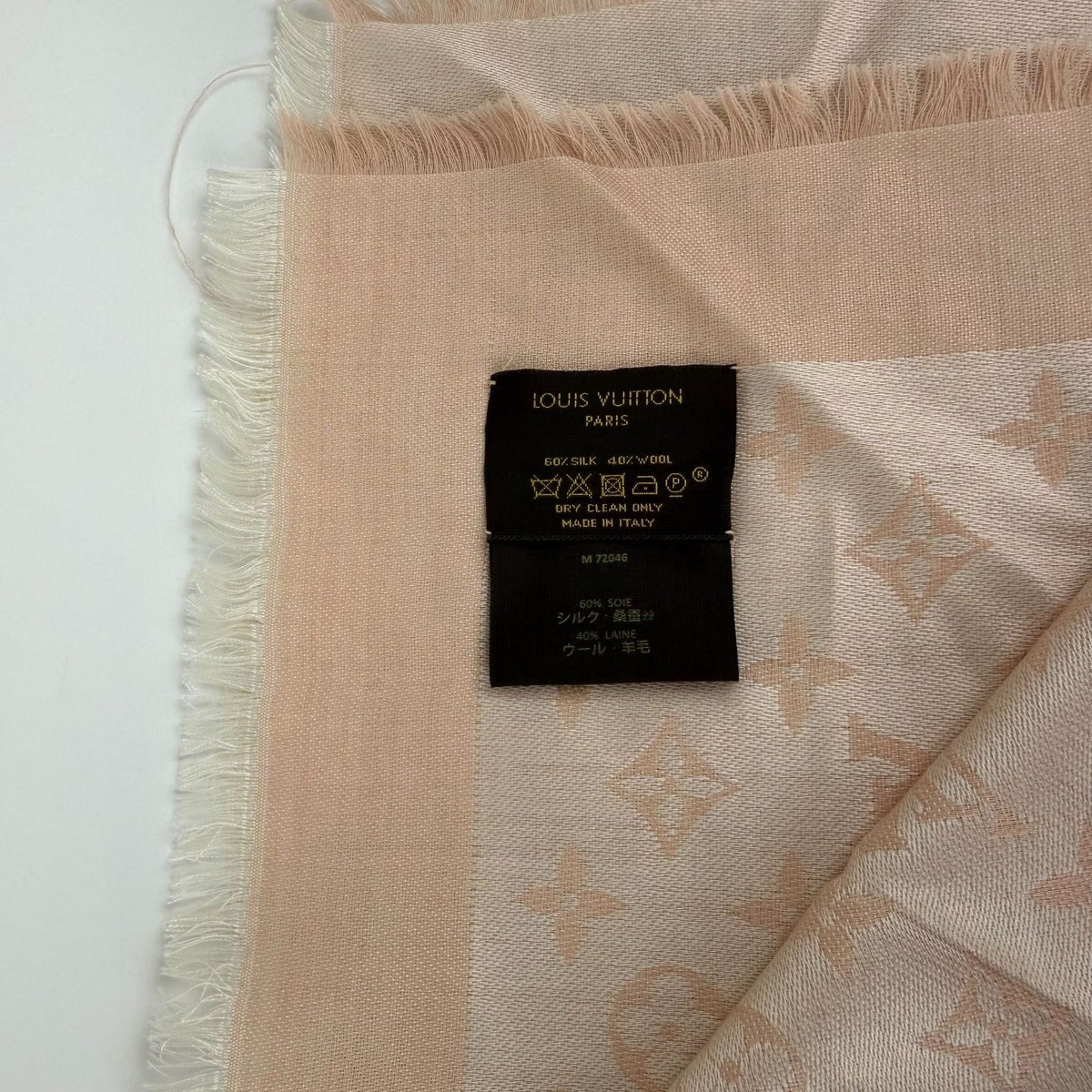 Louis Vuitton Shawl Monogram Pink Silk Wool Vintage Scarf — view 10