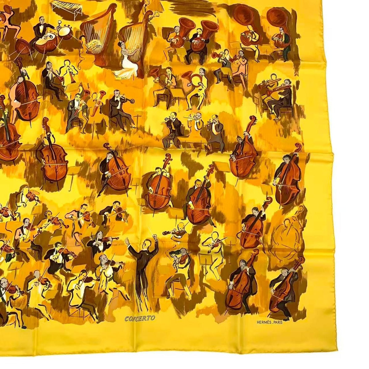 Hermes Carre 90 Concerto Yellow 100% Silk Scarf — view 6