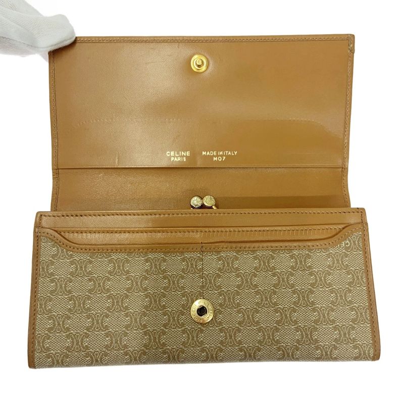 Celine PVC Leather Macadam Clasp Long Wallet Women Beige 366967 Long Wallet