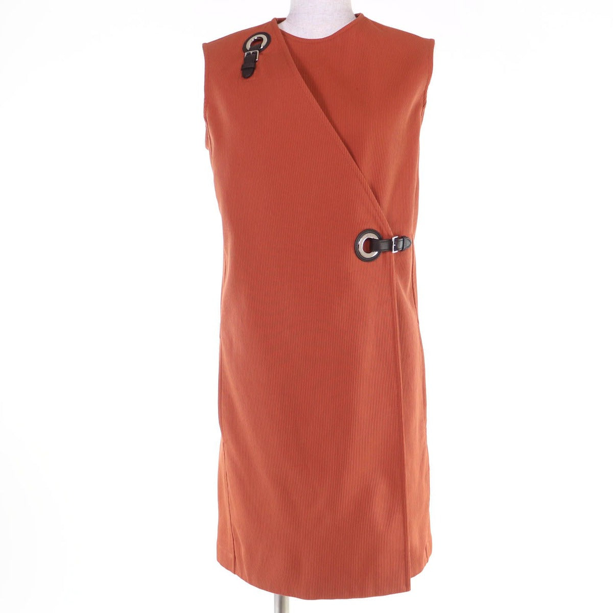 Hermes Cotton Leather Sleeveless Dress Orange 36