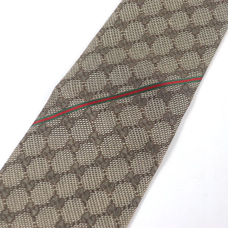Gucci 221582 100% Silk GG Logo All-over Webline Tie Regular Tie Beige Made In