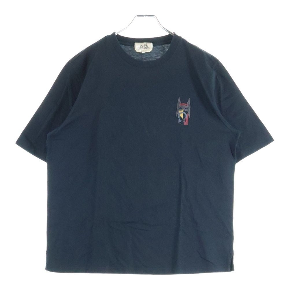 Hermes Super-h Leather Patch Crew Neck Short Sleeve T-Shirt Black
