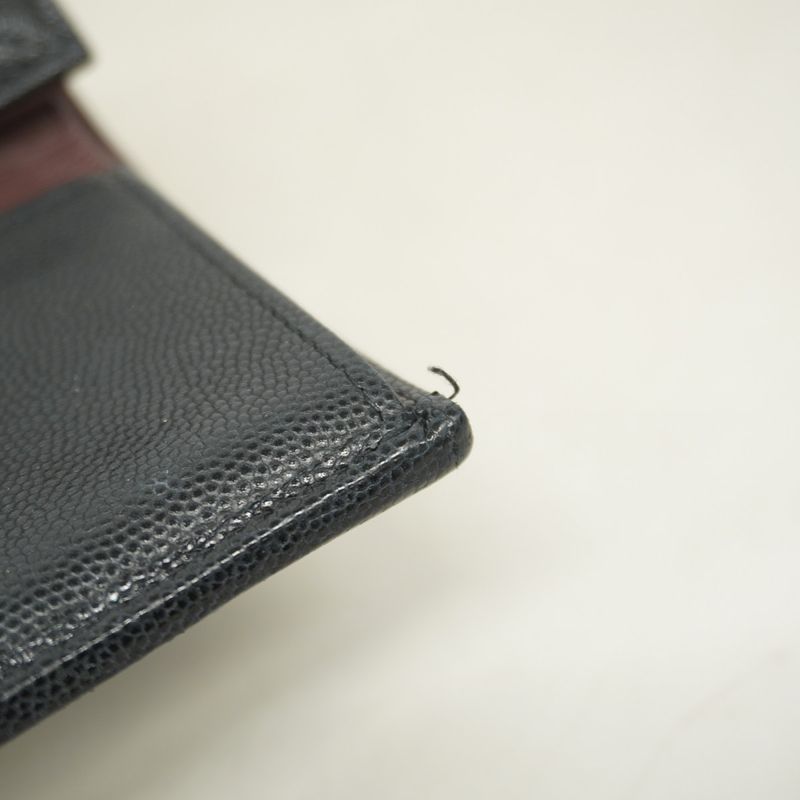 Chanel Trifold Wallet Matelasse Caviar Skin Black Chien Pan Gold Hardware Women