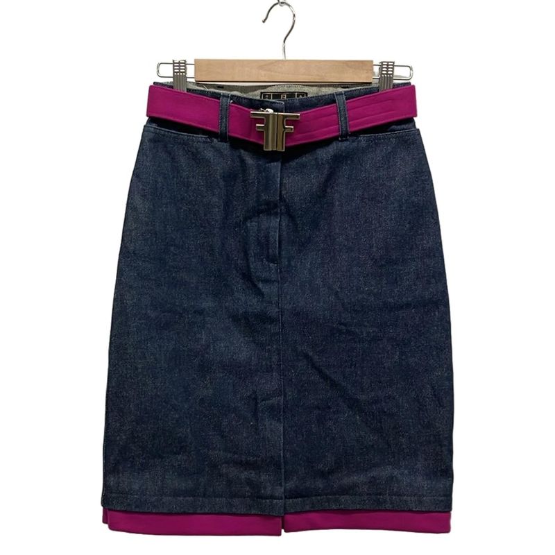 Fendi Jeans Skirt Size IT 40 Women - 592323 Blue And Pink Denim / Slit / Knee