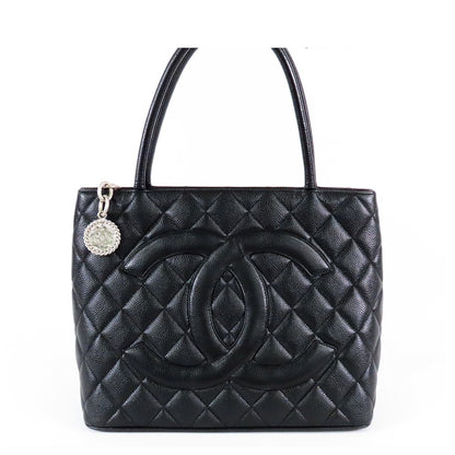 Chanel Reissue Tote Bag Black Silver Caviar Leather Quilted Stitch