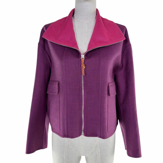 Hermes Cashmere Silk Blend Button Jacket Purple Pink 34