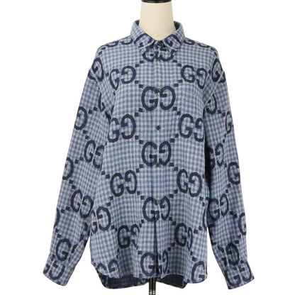 Gucci Jumbo GG Wool Check Shirt 48 Blue