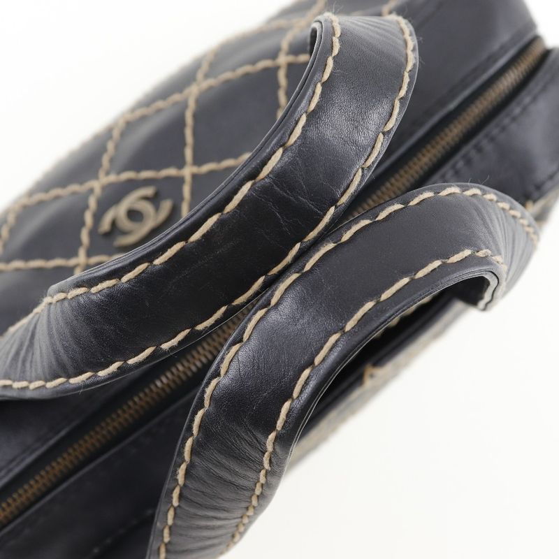 Chanel Wild Stitch Coco Mark Calf Black Women's Handbag