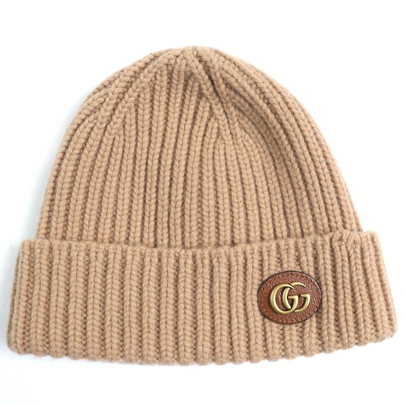 Gucci 764594 Wool Cashmere GG Marmont Double Gleather Patch Knit Cap Knit Cap