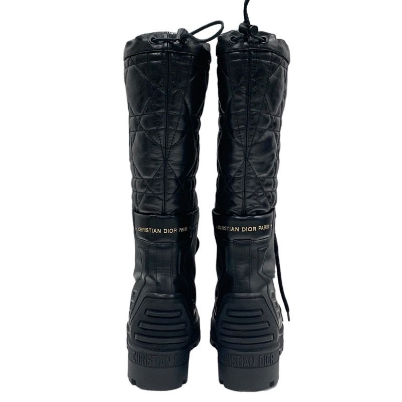 Christian Dioriron Boots Long Boots Middle Boots Quilted Lace-up Leather Black