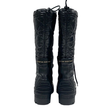 Christian Dioriron Boots Long Boots Middle Boots Quilted Lace-up Leather Black
