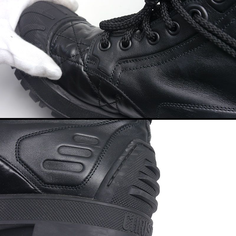 Dior Long Boots Cannage 37 Black Leather Lace Up