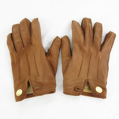 Hermes 7 Gloves Series Button Leather Sheep Camel Brown Tea Gold