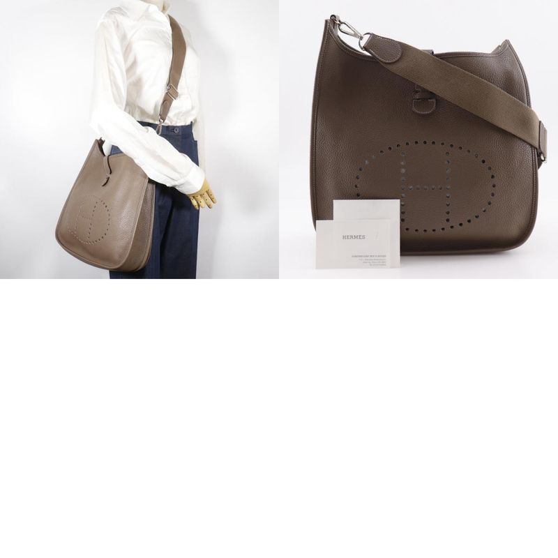 Hermes Evelyn 3GM Evelyn Taurillon Clemence Etoupe Silver Hardware □P Ladies