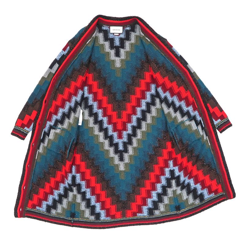 Gucci Long Cardigan Knit XS Pattern Multicolor Button Closure Long