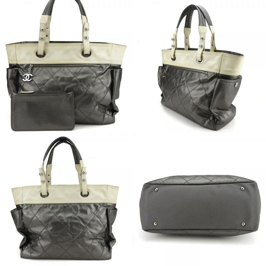 Chanel Tote Bag Paris Biarritz GM Coated Canvas Silver Ivory Silver Hardware