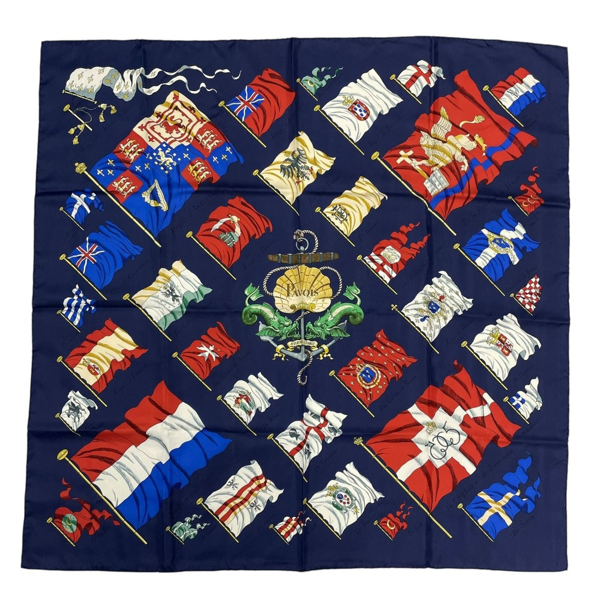 Hermes Carre 90 Pavois Flag Scarf Silk Navy