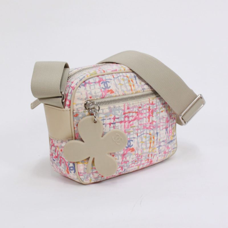 Chanel Canvas Beige Shoulder Bag Silver