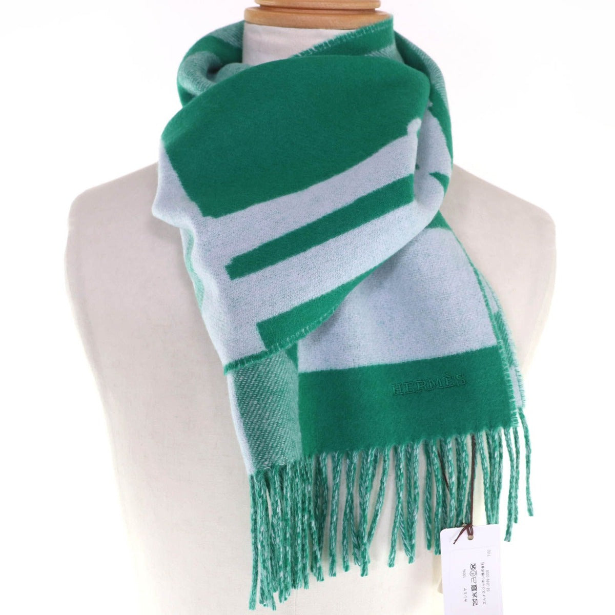 Hermes Workman Female Cashmeremuffler Steady Go Mint/ Bicolor Scarf — view 6