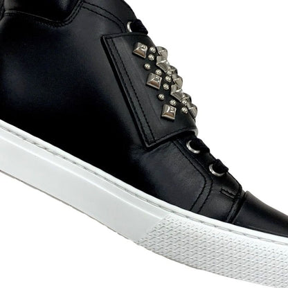 Hermes Hanky ​​sneakers Shoes Leather Black Silver Unused Studded High Cut