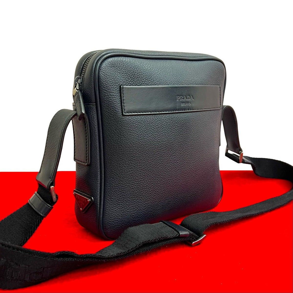 Prada Triangle Logo Nylon Leather Shoulder Bag