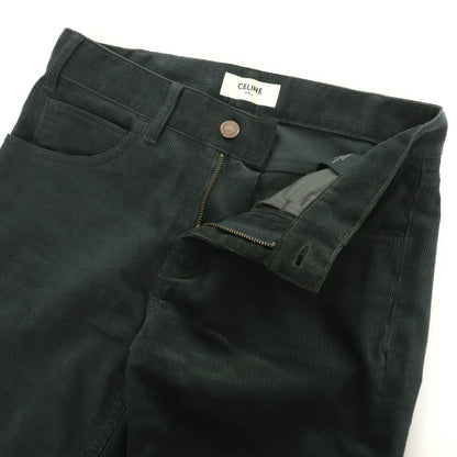 Celine 100% Cotton Corduroy Flared Pants Bottoms Dark Green 24 Made In Italy