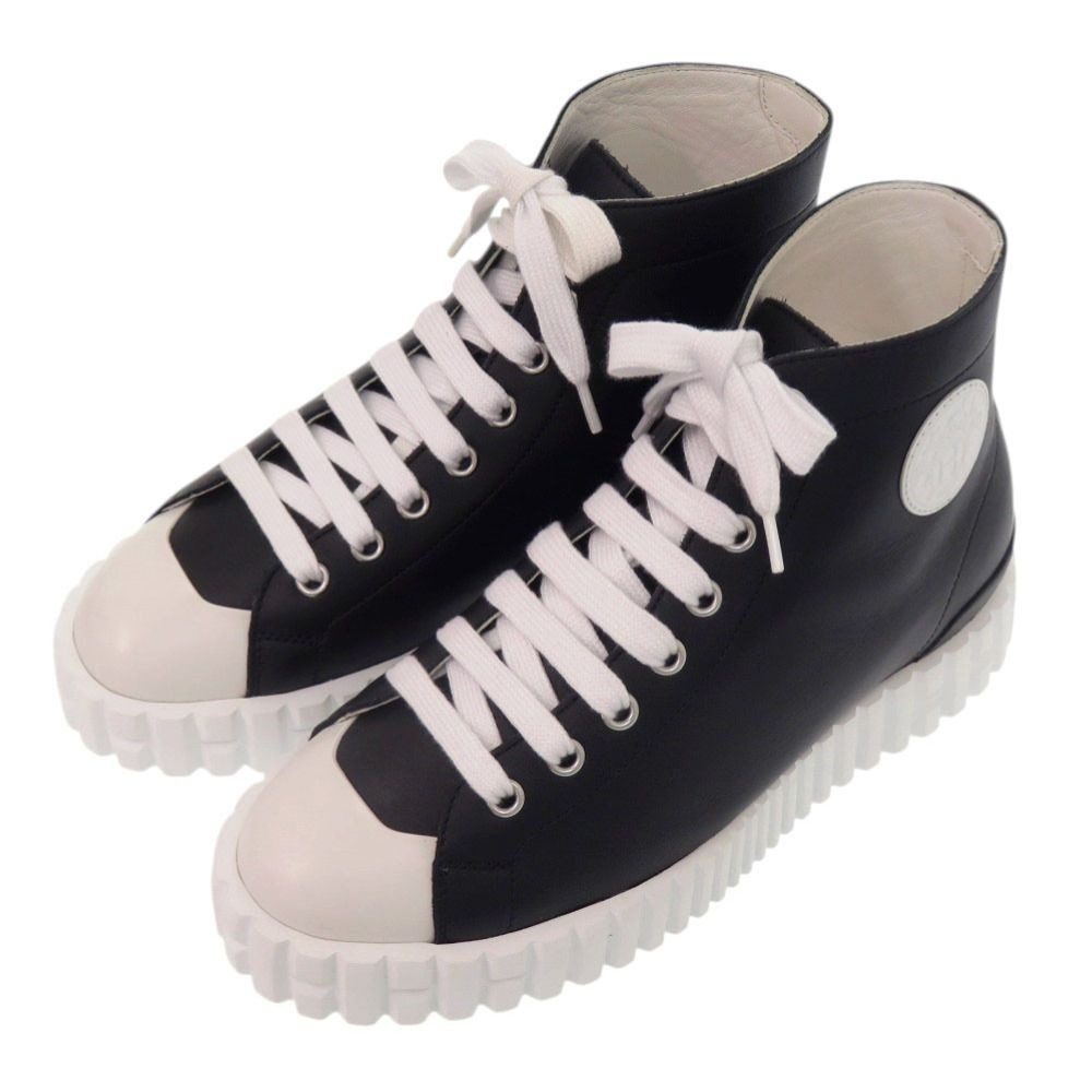Hermes Climb High Cut Sneakers 36 Calf Leather Noir Black White Shoes