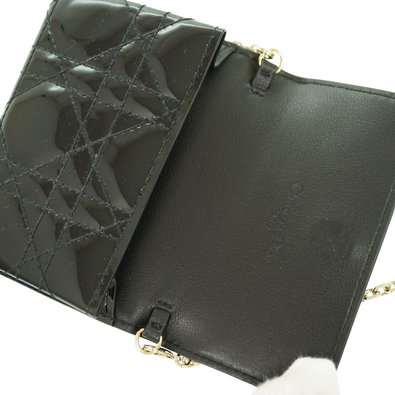 Dior Chain Card Case Coin Case Wallet Shoulder Bag Patent Leather Black 1443dior