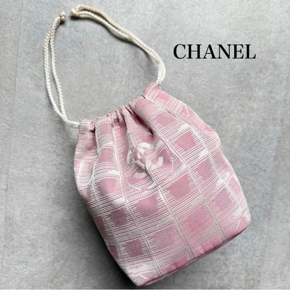 Chanel Draw String Pouch New Travel Line Nylon Pink Bag Handbag