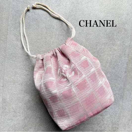 Chanel Draw String Pouch New Travel Line Nylon Pink Bag Handbag