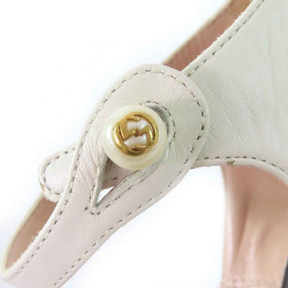 Gucci 447599 Leather Interlocking G Pearl Ankle Strap Round Toe Pumps Ivory 37