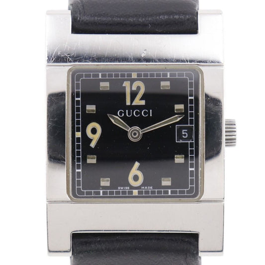 Gucci Stainless Steel Leather Quartz Analog Display Black Dial Watch