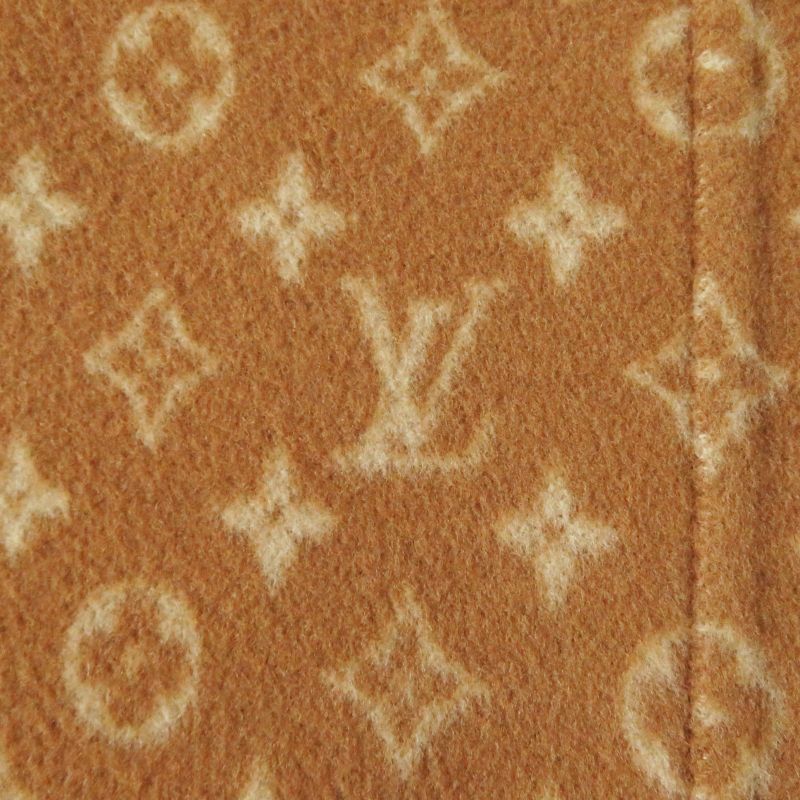 Louis Vuitton 1a8262 Wool Silk Lined Monogram Pattern Hooded Wrap Coat Camel 42
