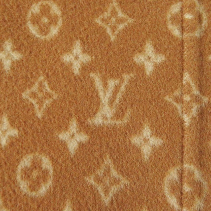 Louis Vuitton 1a8262 Wool Silk Lined Monogram Pattern Hooded Wrap Coat Camel 42