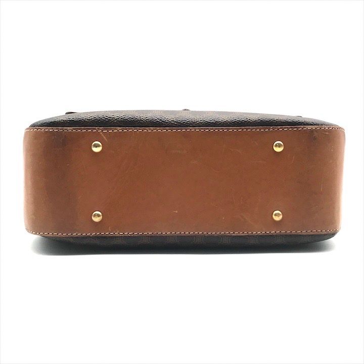 Celine Macadam Turnlock Charm Leather Hand Bag Brown Vintage