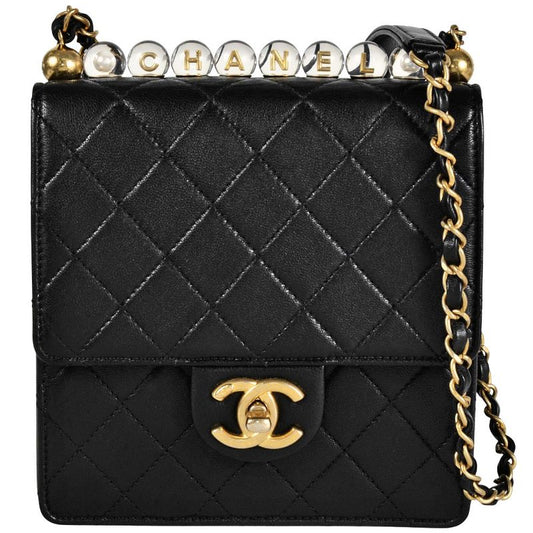Chanel Mini Matelasse Chain Shoulder Bag Leather Black Gold Hardware