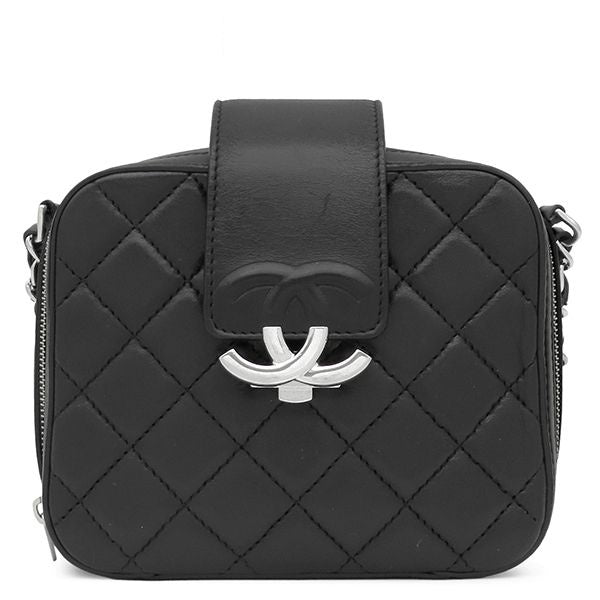 Chanel Shoulder Bag Half Coco Lambskin Black Silver Chain 24