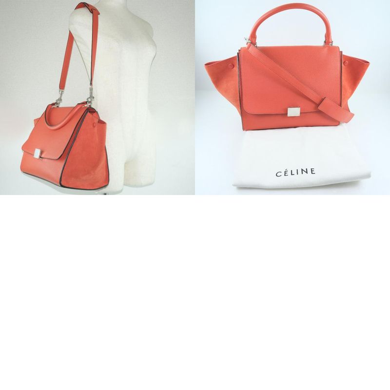 Celine Trapeze 2-way Bag 169543 Calf And Suede Red Ladies Handbag