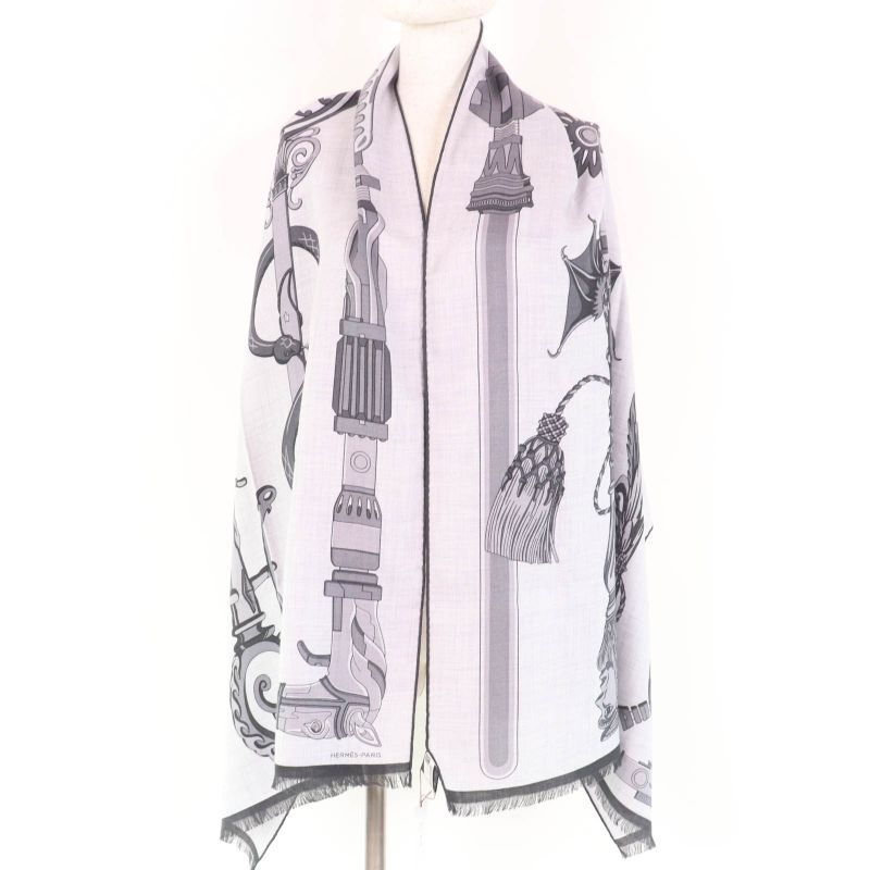 Hermes Rectangle 63 X 180cm (70.87in) Catsouna Cashmere Silk Gris Cine Clesle /