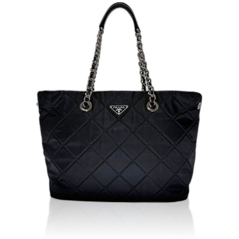 Prada Tote Chainto Black Nero Tessuto