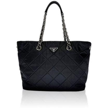 Prada Tote Chainto Black Nero Tessuto