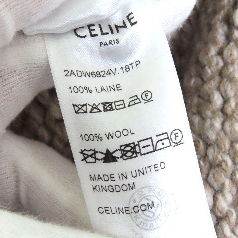 Celine 2adw6824v 100% Wool Triomphe Crew Neck Long Sleeve Knit Sweater Brownish