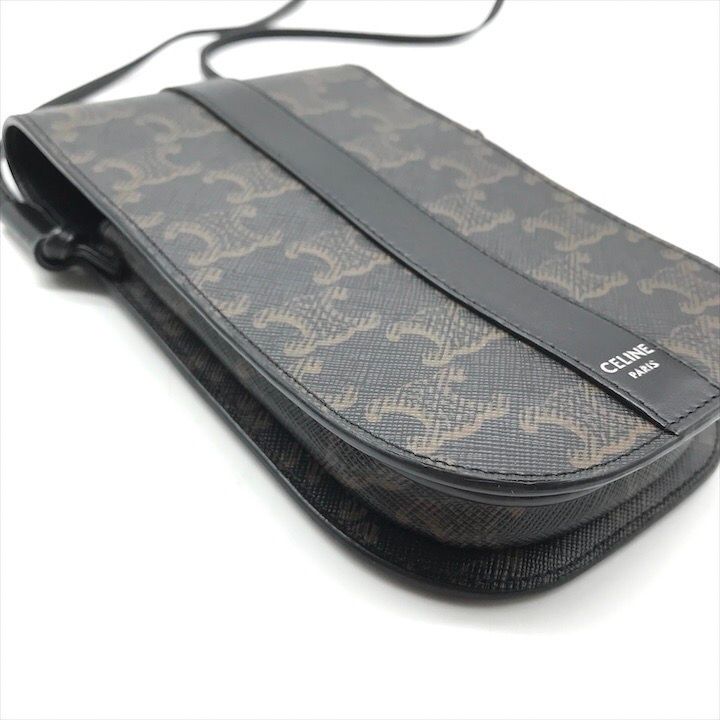 Celine Macadam Triomphe Phone Pouch Shoulder Bag Black Purse