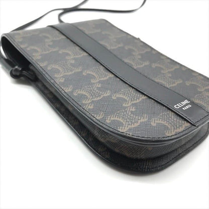 Celine Macadam Triomphe Phone Pouch Shoulder Bag Black Purse