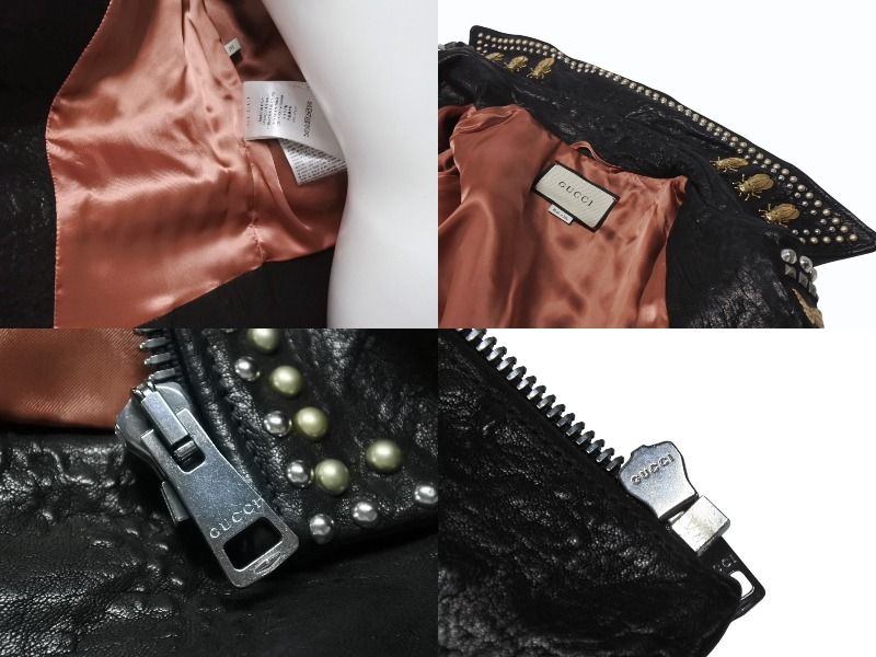 Gucci Double Rider's Jacket Studs Embroidery Sheepskin Black — view 8