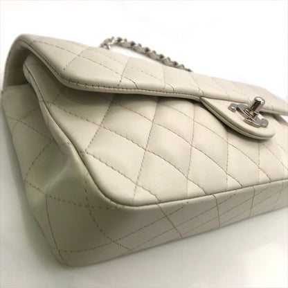 Chanel CC Logo Turnlock Lambskin Chain Shoulder Bag White Purse