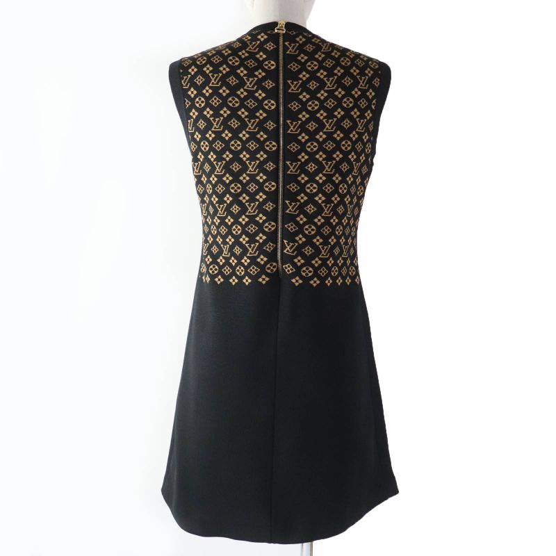 Louis Vuitton 2024 1abykg Silk Monogram Jacquard Knit Dress Black Brown XS Made