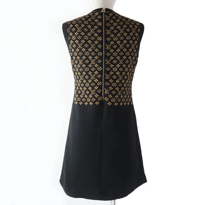 Louis Vuitton 2024 1abykg Silk Monogram Jacquard Knit Dress Black Brown XS Made
